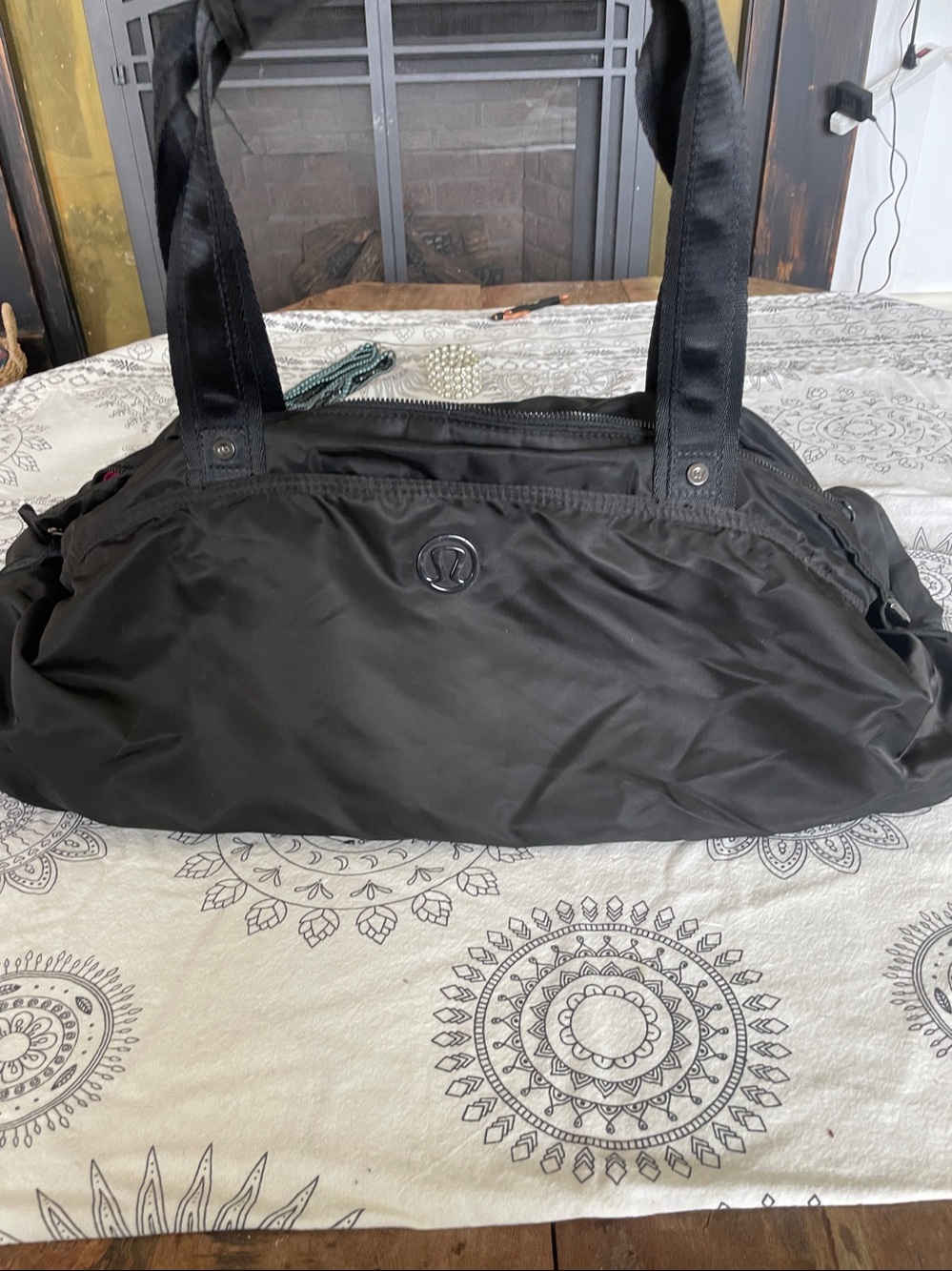 lululemon athletica Black Nylon Shoulder Duffel Bag